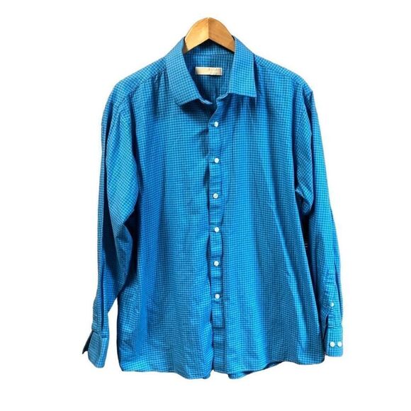 Michael Kors Long Sleeve Button Turquoise and White 17.5 34/35 - Picture 1 of 4